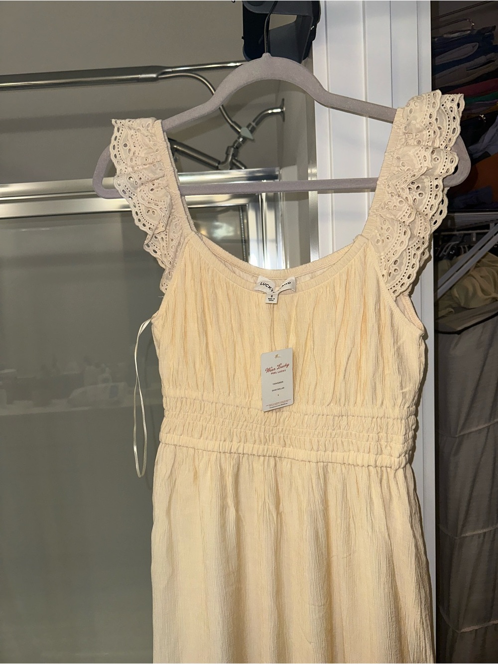 Lucky Brand Cream Eyelet Sleeve Midi Dress